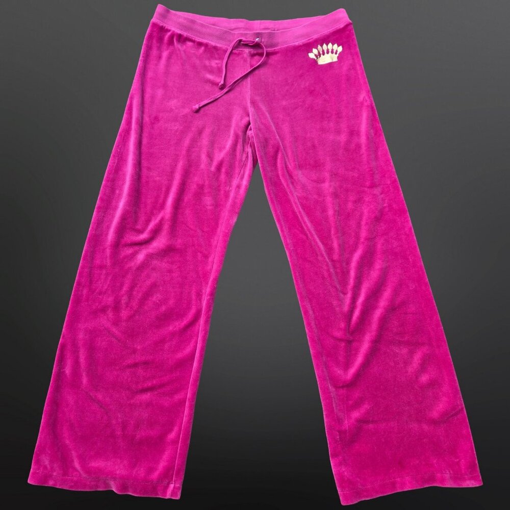Y2K Juicy Couture Velour Tracksuit Pants Size XL Dark Pink Bootcut